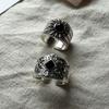 925 Sterling Silver Rings For Women Geometric Fine Jewelry Finger Adjustable Wide Sun Black Stone Ring For Party Birthday Gift