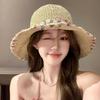 Women'S Wide Brim Lace Straw Hat Beach Hollow-Out Sun Cap For Seaside Vacation