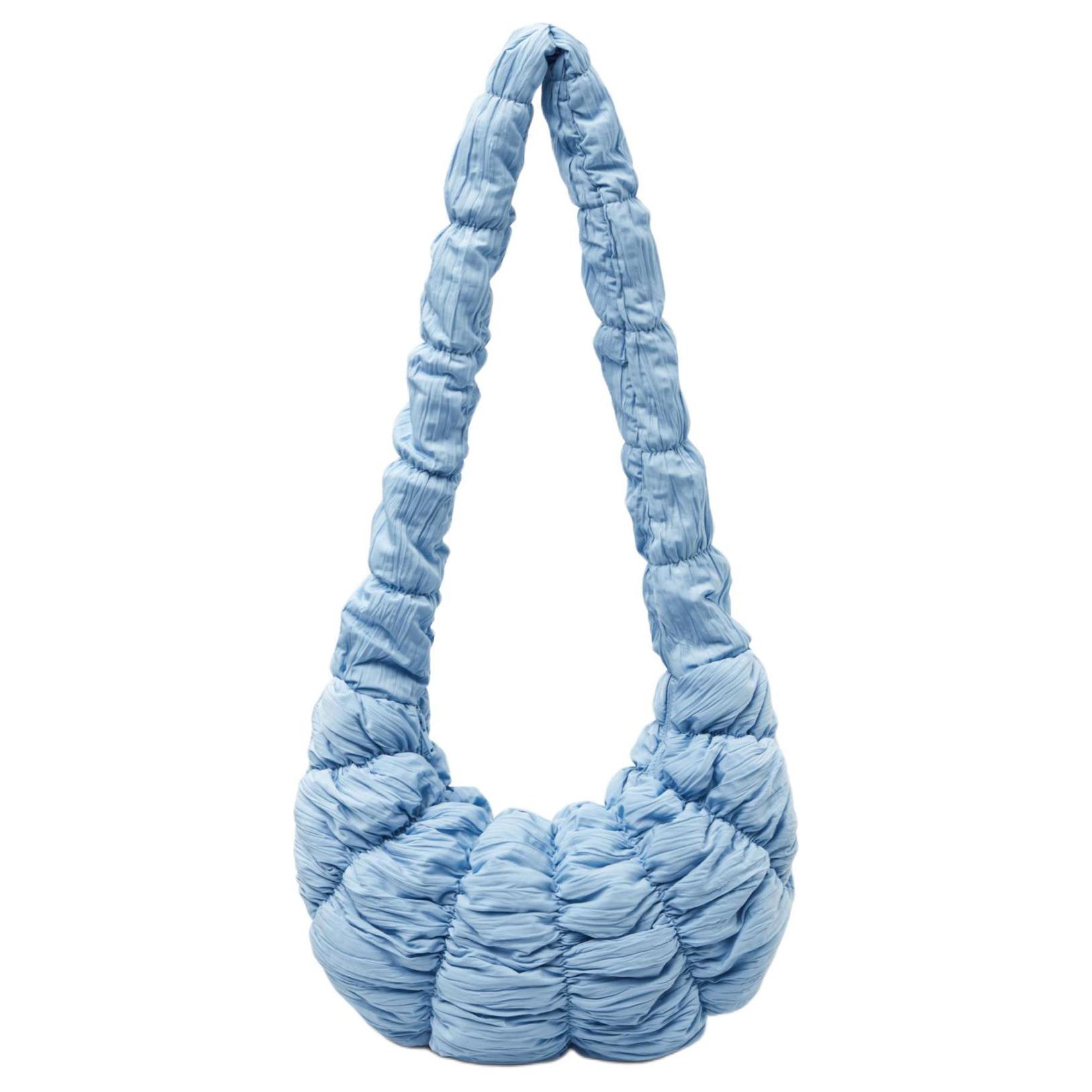 COS Crescent Design Pleated Texture Zipper Closure Polyester Croissant Bag Tote Shoulder Crossbody Bag Regular Women bags Light-Blue 1212286002 Light Blue
