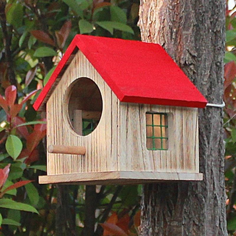 New Outdoor Rainproof Bird Cages Campus Hanging Handmade Wooden House Parrot Breeding Box Warm Hatching Nest Bird Accessories