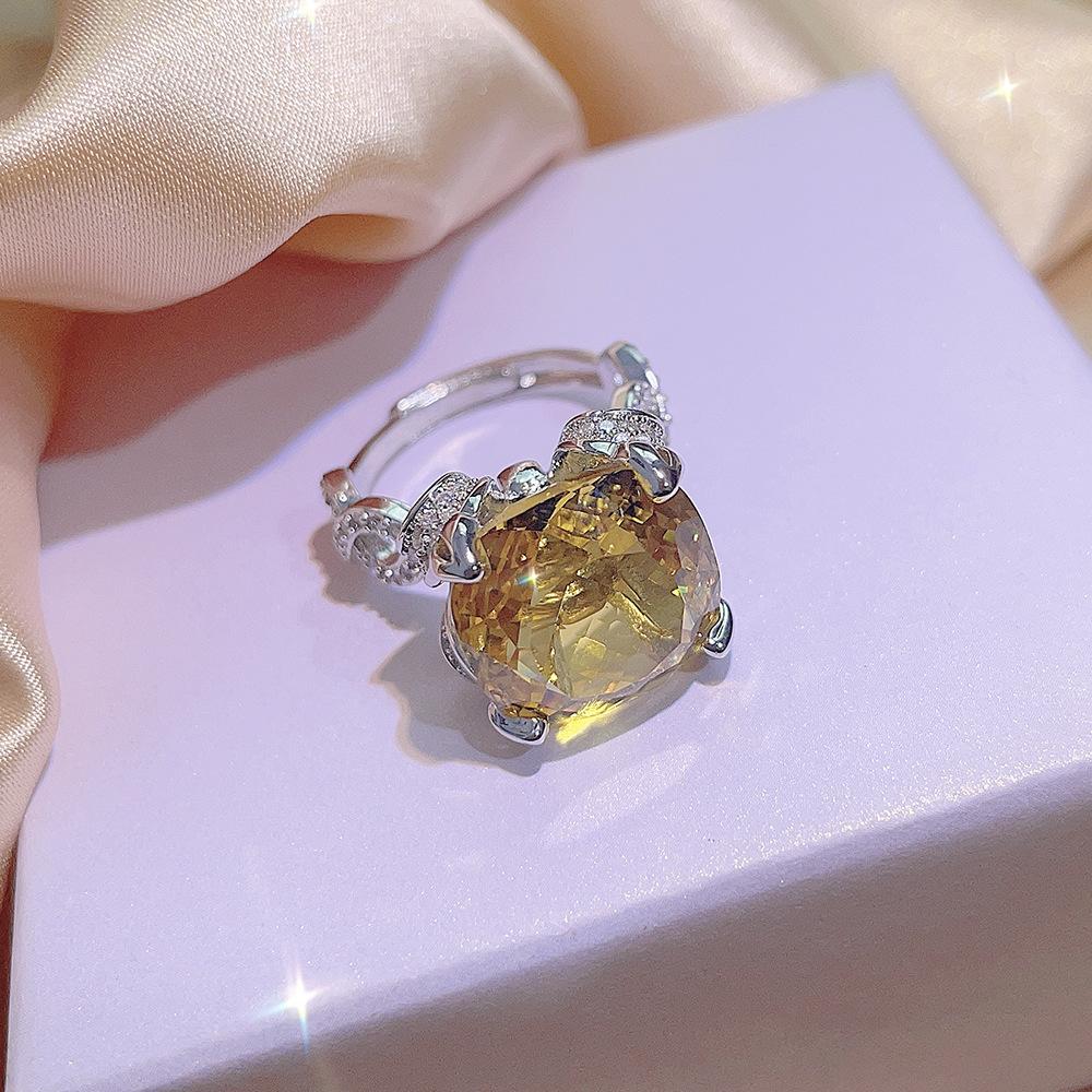 Fat Square 15 Set Yellow Diamond Kratopa Stone Pendant Violet Stud Earrings Aquamarine Fanta Color Treasure Ring