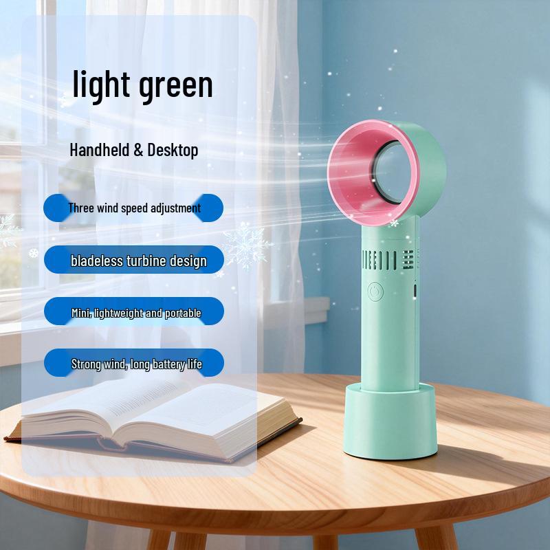 

New Bladeless Handheld Fan: Portable Outdoor Cooling with Strong Wind Power 300mAh Battery світло-зелений колір