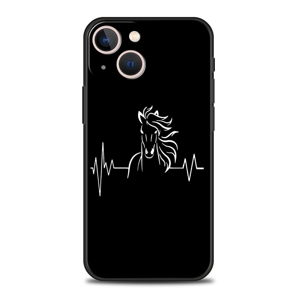 Animal Art Horse Phone Case For iPhone 17 16 15 Pro Max 11 12 13 14 7 8 Plus SE 2020 X XR XS Cover Soft Black