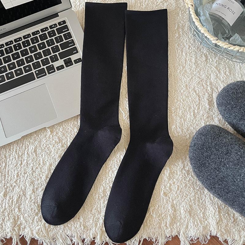 Pressure Calf Socks for Slimming and Sweetening in Autumn and Winter, Solid Color Versatile Socks, Women's Pure Cotton Knee-length Socks