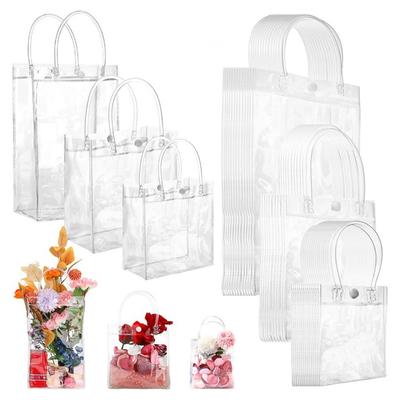 5PCS Reusable Clear PVC Plastic Tote Bag with Clear Handle Beautiful Gift Bag