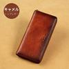 [Mandiva] Men's and Women's Long Wallet, Genuine Leather, Separate Coin Purse, Large Capacity, Round Zipper, Top Leather (Camel)