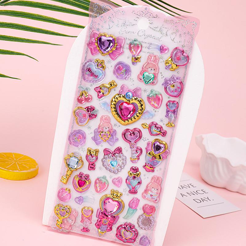 Cute  3D Relief Stickers Cute Aesthetic Stickers Creative Magic Wand Gem Diamond Stickers Shiny Decoration Stickers