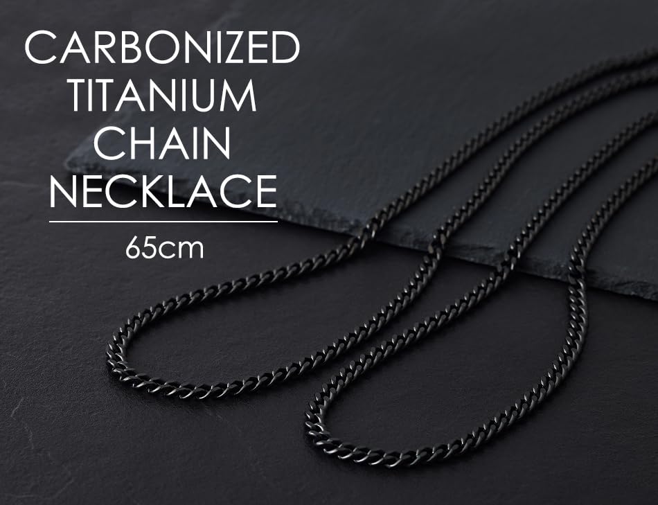 Phiten Titanium Carbide Chain Necklace, 65cm, Made with Pure Titanium, Titanium Carbide Coating, Black, Curb Chain, 65cm Length, for Men and Women