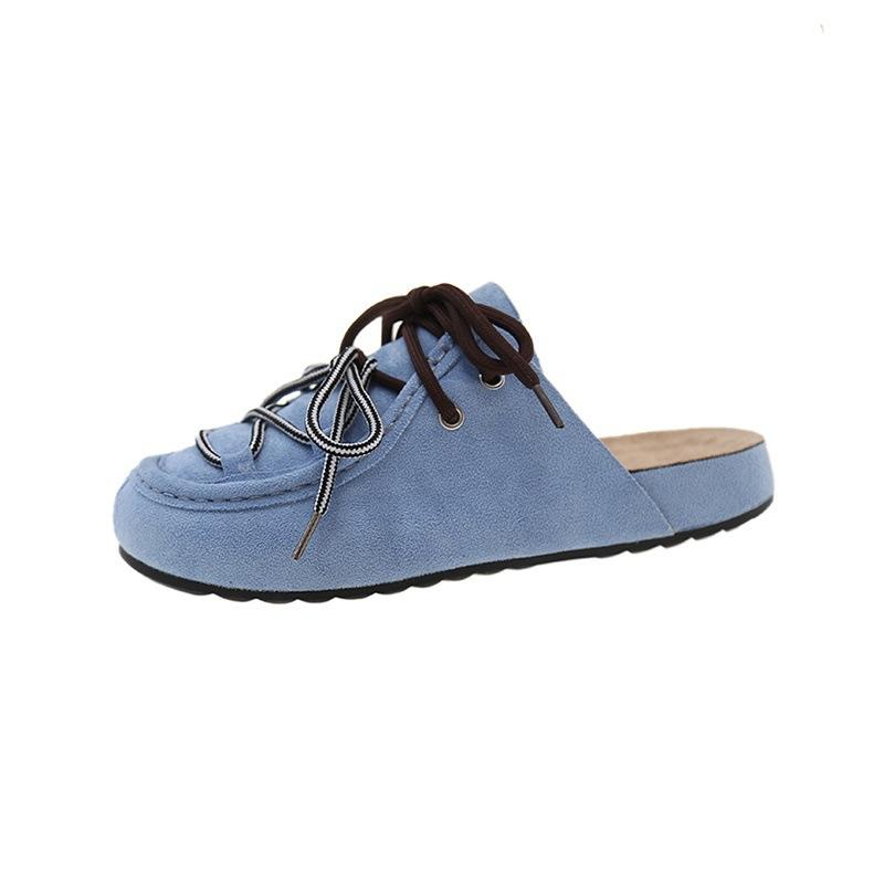 

Platform-soled Boken shoes women s 2025 spring and summer new retro soft leather bag head slippers casual height increase half slippers outer wear 40 небесно-голубой