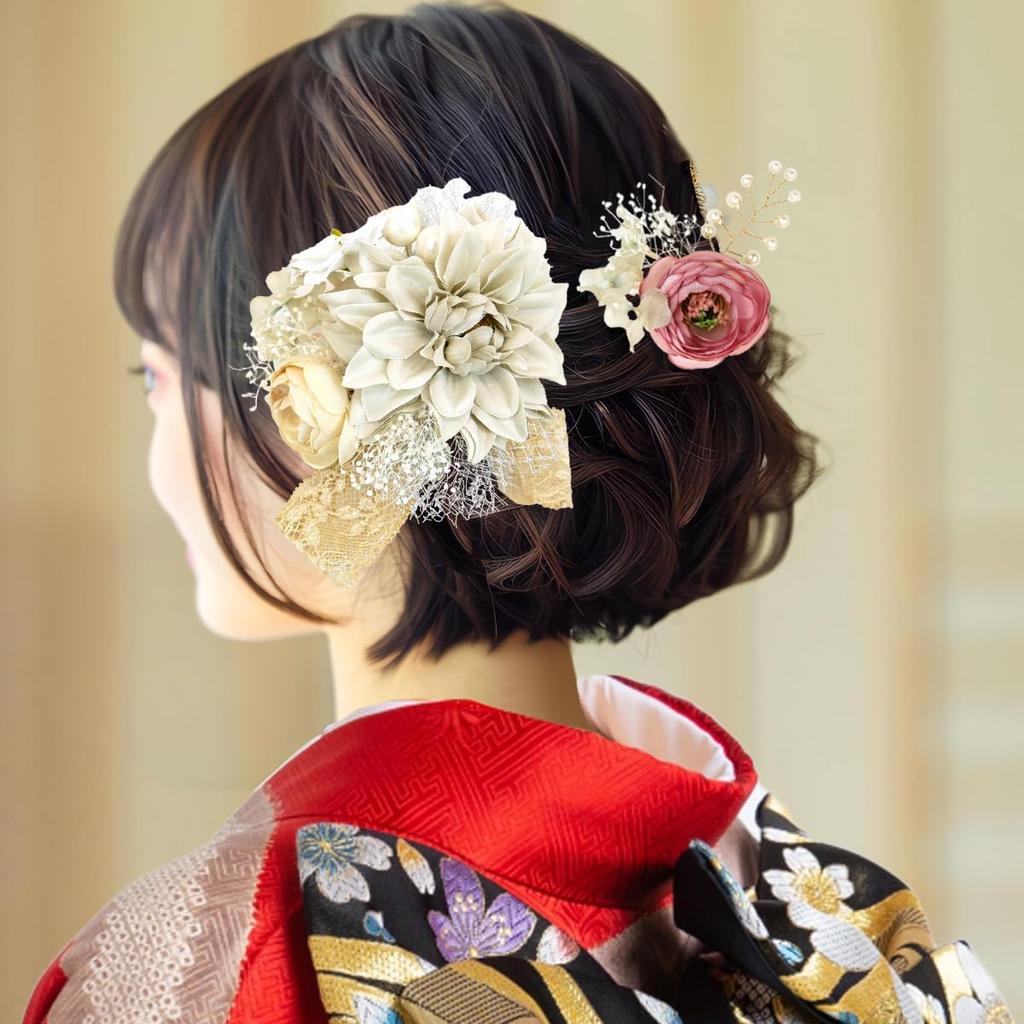 Hair Ornament 2 Piece Set Furisode Coming of Age Ceremony Dull Color Nuance Color Lace Pearl Beads Graduation Ceremony Yukata Dress Japanese and