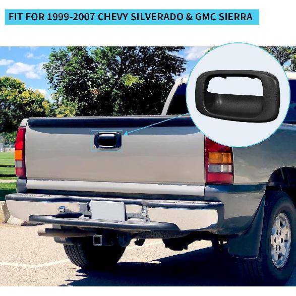 

MuHize Tailgate Handle Bezel & Latch Replacement for 1999-2007 Chevy Silverado & GMC Sierra - OEM Car Handle Fit Black (Fits Regular/Extended/Crew