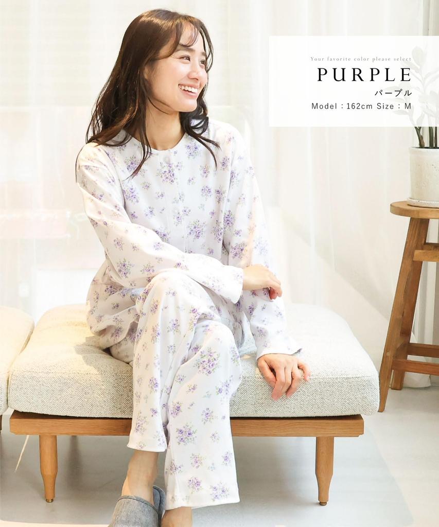 Nishiki Made In Domestically Smooth Long Front Top and Bottom Long Loungewear for Spring and Autumn Women's Pajamas, Japan, Sewn, 100% Cotton,