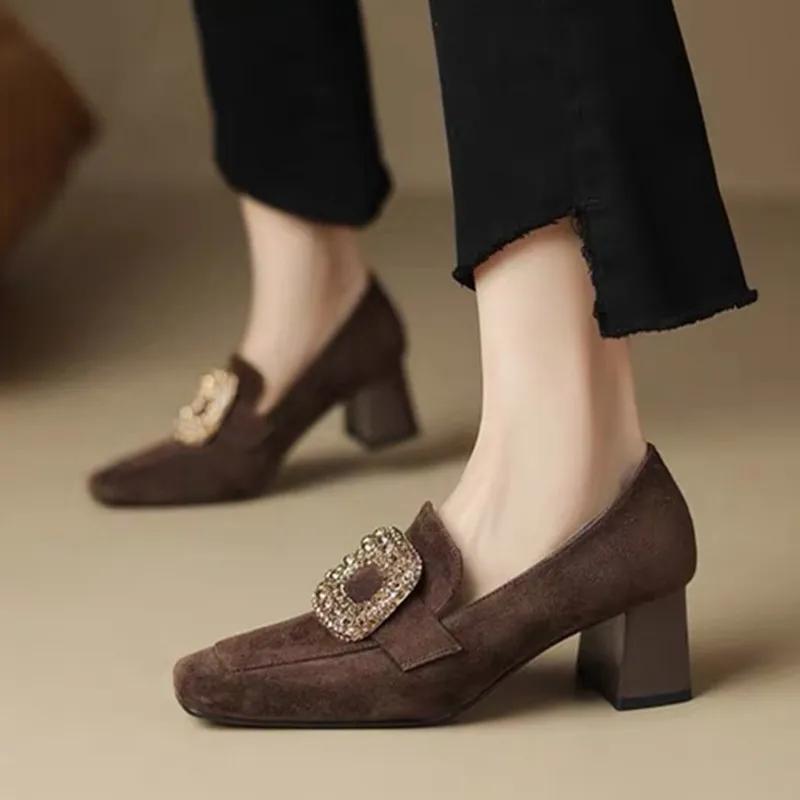 New Style Thick Heel Square Toe High-heeled Shoes Shallow Mouth Comfortable Casual Versatile Mid-heeled Women's Shoes