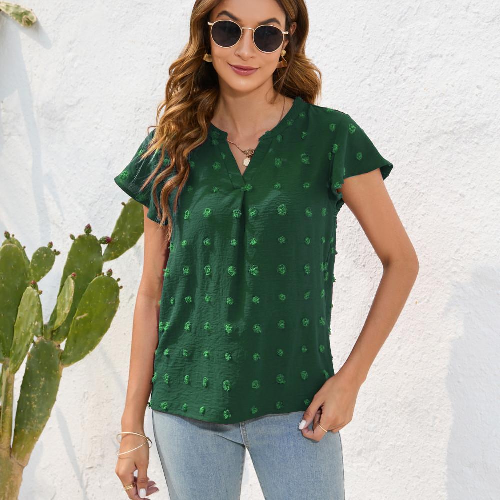 GMXIA Modische, lässige, einfarbige, kurzärmlige T-Shirts und Tops mit V-Ausschnitt für Damen