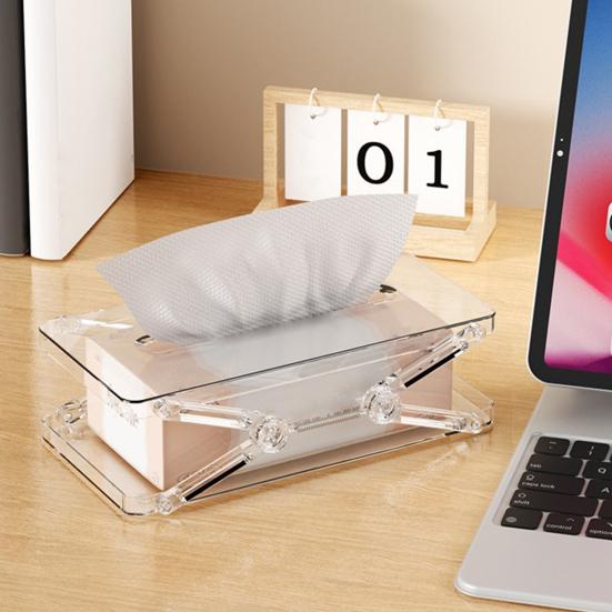 Clear Tissue Box Holder Spring-loaded Tissue Dispenser Transparent Desktop Tissue Box Cover for Home Office Bathroom Car