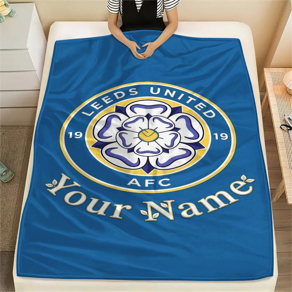 1PC Custom Name Leeds United Football Club Patterned Flannel Blanket For All Seasons for Home Decor Warmth and Comfort Gifts Holiday Present -HE148