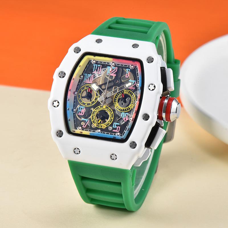 Barrel-shaped colorful hollow versatile men's quartz watch spot fashion sports hollow quartz men's watch wholesale