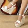 Damen Hohe Absätze Kleiderschuhe Sommer Geflochten Uni Plateau Keile Offene Zehenpartie Sandalen Modische Schuhe