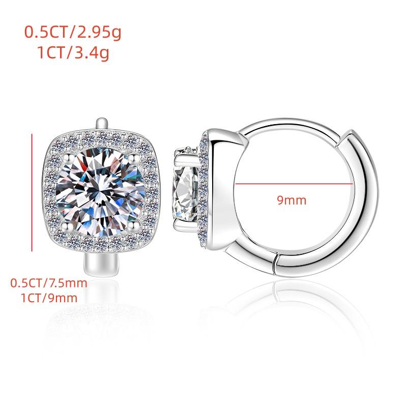 Square Shape S925 Sterling Silver Round Cut 0.5&1ct*2 VVs1 Moissanite Hoop Earring Certificate Engagement for Women