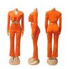 TW492 Stilvolles Dreiteiler-Set für Damen: Einfarbiges Sexy Cropped Lässiger Sportanzug
