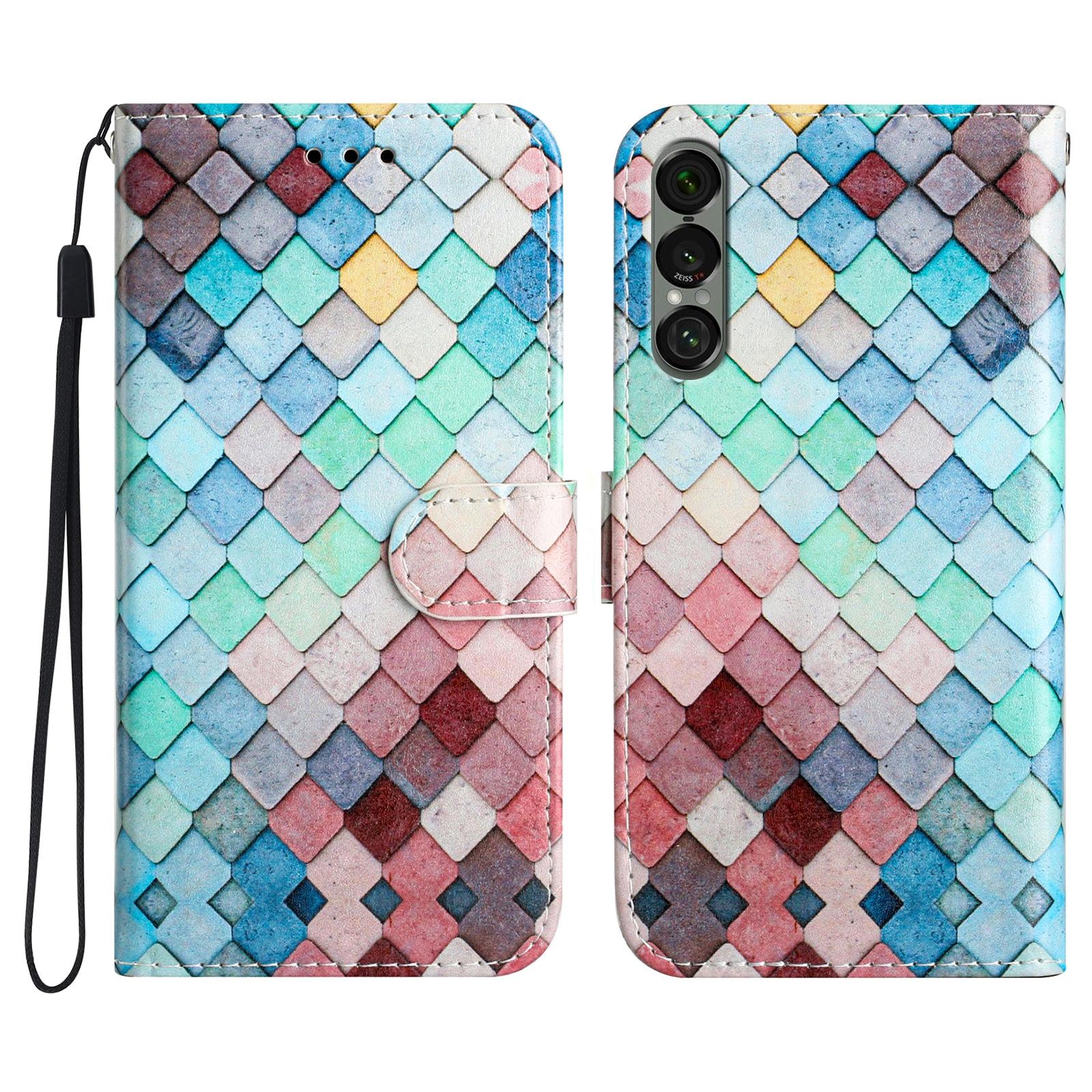 

For Sony Xperia 1 VII Printed Pattern PU Leather Phone Cover Wallet Case with Stand Grid