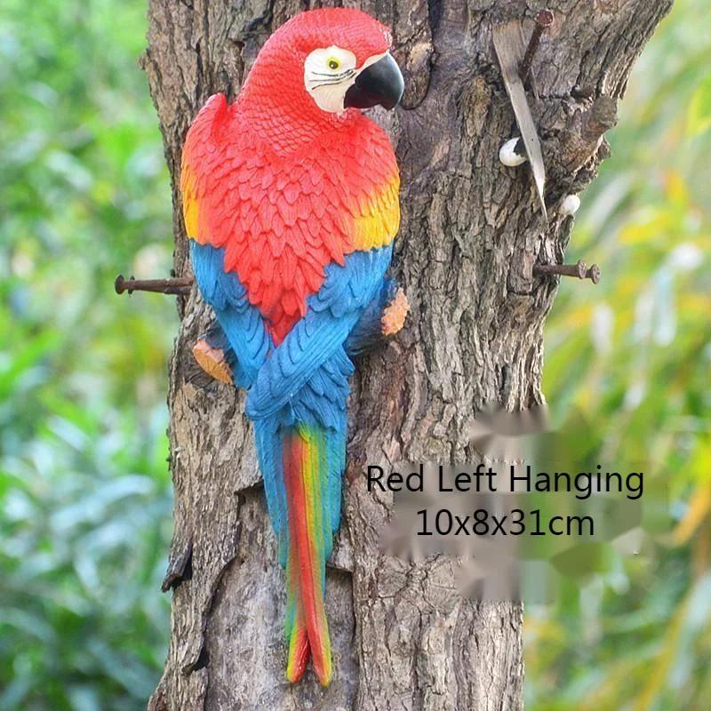 Weatherproof Anti-Fade Hand Painted Parrot Resin Statue Left Right Hanging Ornament Outdoor Tree Fence Wall Decor Birthday Holiday Gift