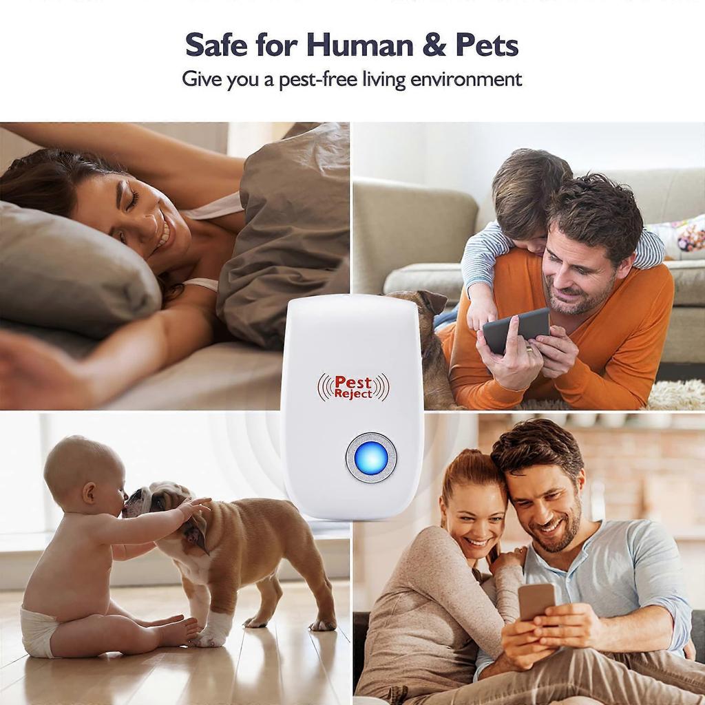 4PCS Ultrasonic Pest Repeller, Plug in Electronic Pest Repeller for Insect Spiders, Mosquitoes, Fly, Effective Insect