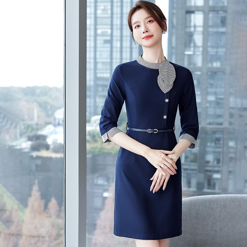 2024 Elegante Professionelle Arbeitskleidung für Frühling & Herbst: Kleid im Göttinnen-Stil für Verkaufs-, Empfangs-, Schönheitssalon- und Flugbegleiterrollen