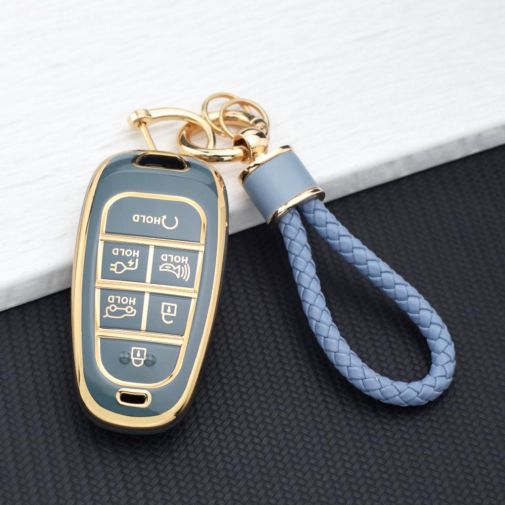 For Hyundai Santa Fe Tucson NEXO NX4 Ioniq 5 Atos Prime Solaris Auto 6 Buttons Car Key Case Cover Key Fob Holder Key Chain Parts