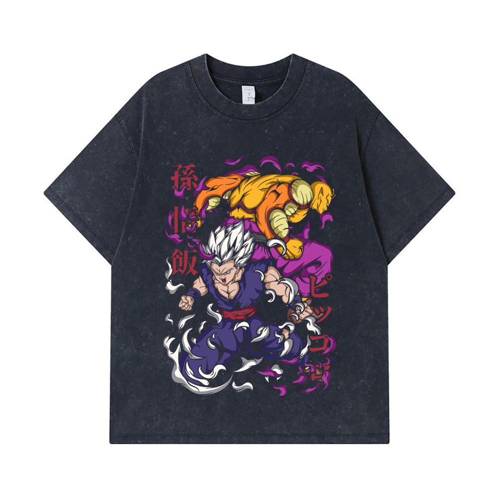 275 GSM Washed T-shirts 100% Cotton Dragon Ball V57 Gohan Piccolo Print Unisex Heavy Cotton T Shirt
