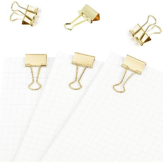 100 Pack Mini Gold Binder Clips 5/8 Inch (15 mm), Colored Little Paper Clamps, Small Tiny Micro Size Paper Clips for Office Home School Business 0.6"