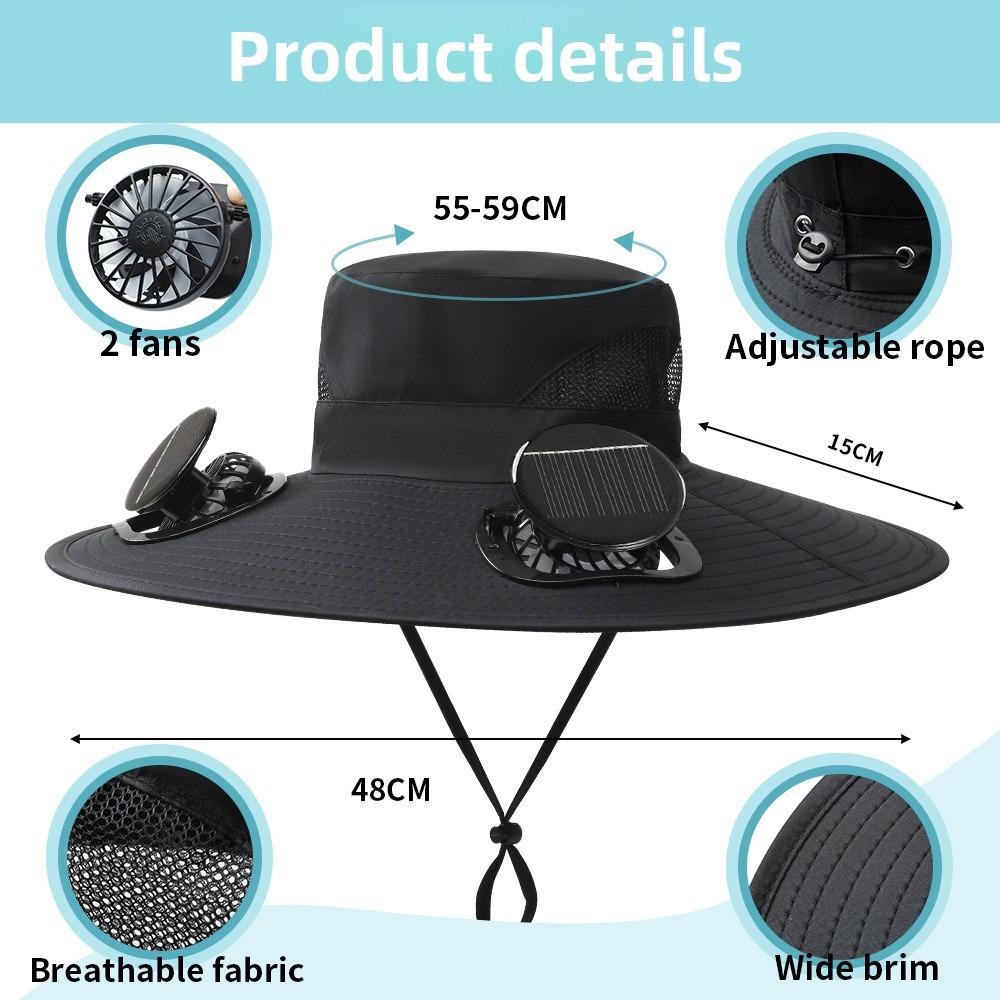 UV Protection Solar Fan Bucket Hat, Outdoor Fishing Sun Protection Cooling Fisherman Cap
