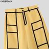 INCERUN Men Zip-up Waist Print Stitching Casual Loose Long Wide Legs Pants Trousers