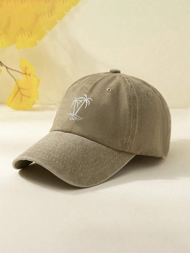 Embroidered Palm Tree Washed Cotton Baseball Cap For Adults Sun Protection Outdoor Leisure Hat