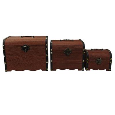1 Set Cutie Vintage pentru Depozitare Comori Cufăr din Lemn cu Lacăt Organizator Pușculiță Cutie de Economii Etui pentru Decor Acasă