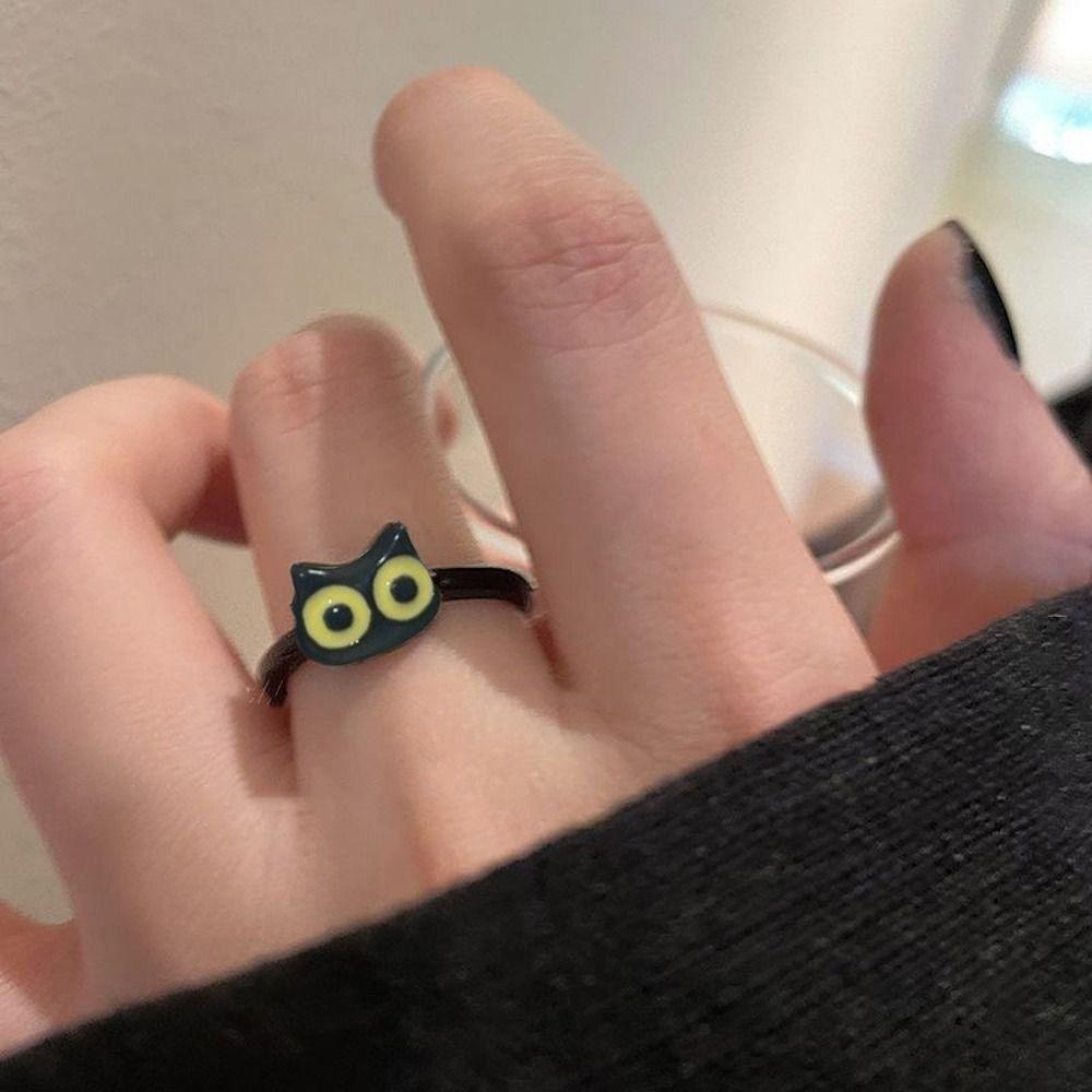 Niche Design Rabbit Black Cat Women Opening Ring Fashion Jewelry Harajuku Ring Korean Style Ring
