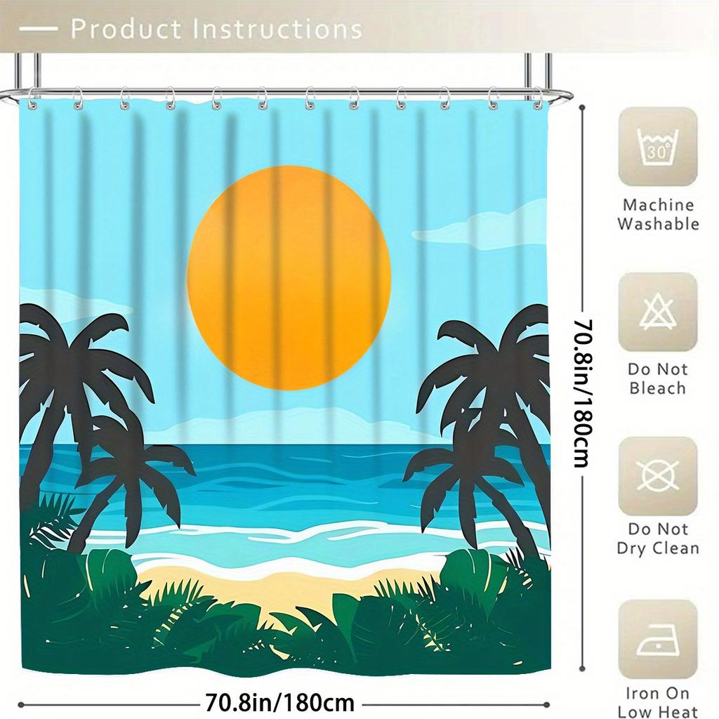 4pcs Shower Curtain Set with 12 Hooks -Shower Curtain, Bath Mat, Toilet Seat Cover And U-Shaped Rug - Machine Washable Bathr