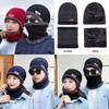 Winter Beanie Mens Hat And Scarf Set Warm Fleece Knitted Cap Unisex Couple