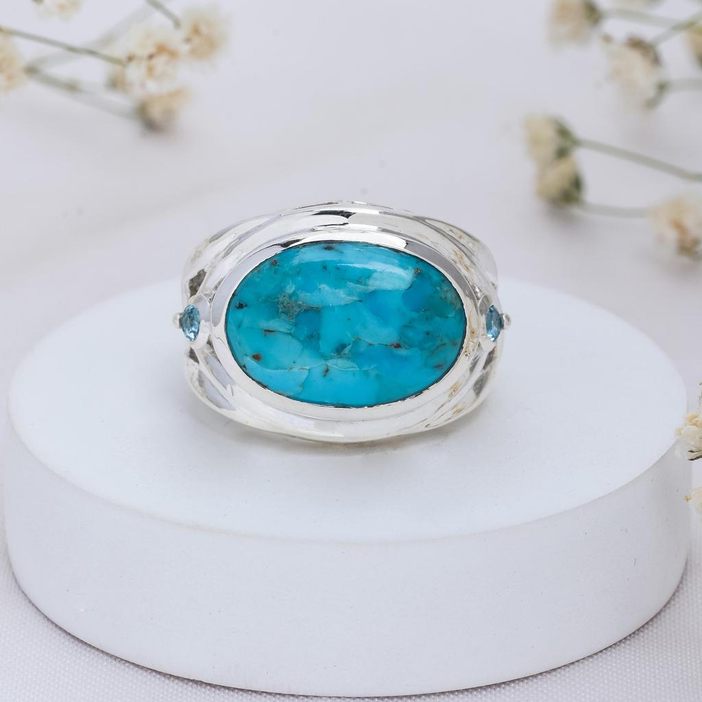 Blue Mohave Turquoise Ring: Sterling Silver Boho Statement Ring