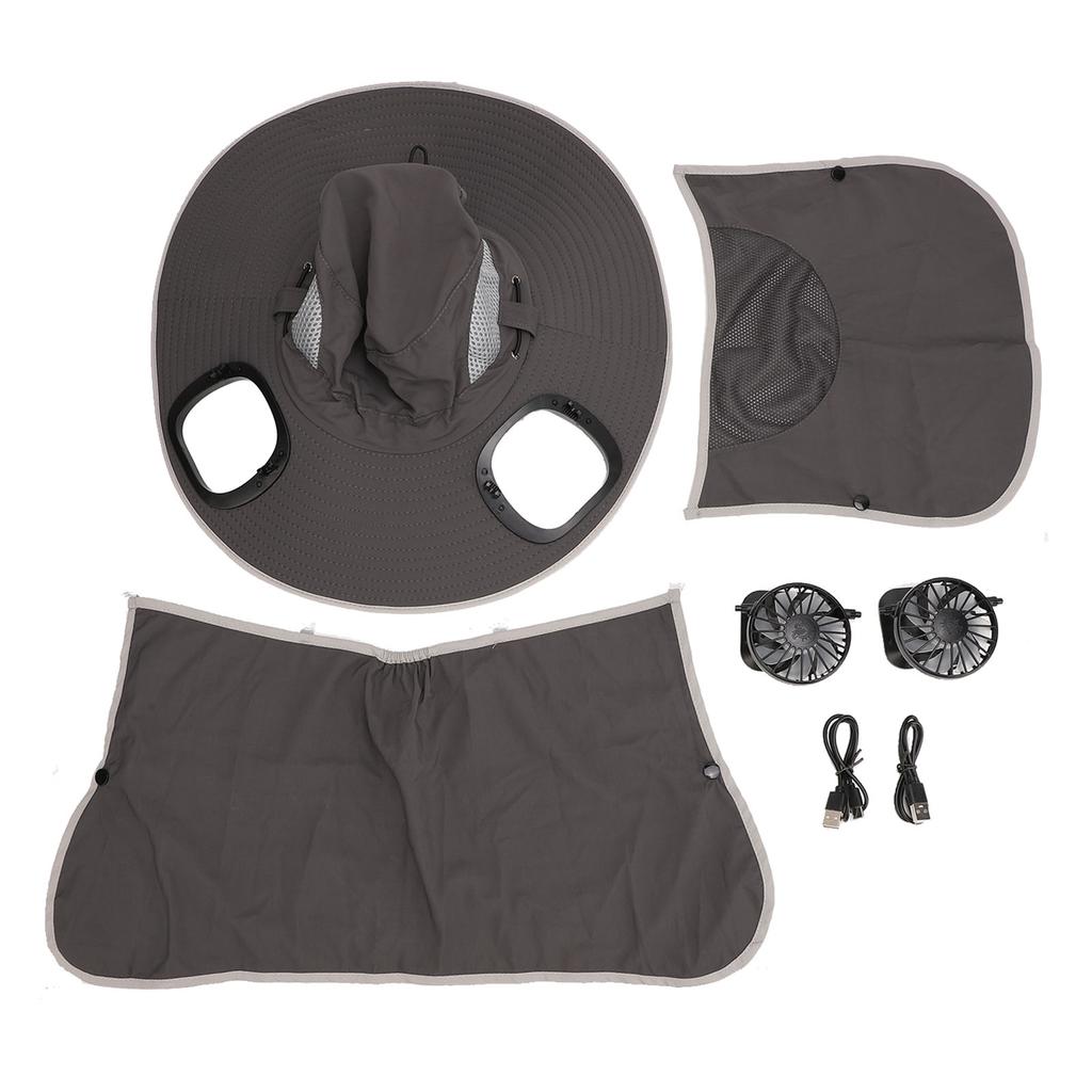 Mens Sun Hat with 2 Solar Fans Nylon UPF50 Wide Brim Fast Drying USB Rechargeable Summer Cooling