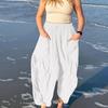 2026 Casual Lightweight Wide Leg Linen Pants Beach Palazzo Harem Trousers Women‘s Linen Wide Leg Pants Casual Loose Beach Palazzo Harem Pants