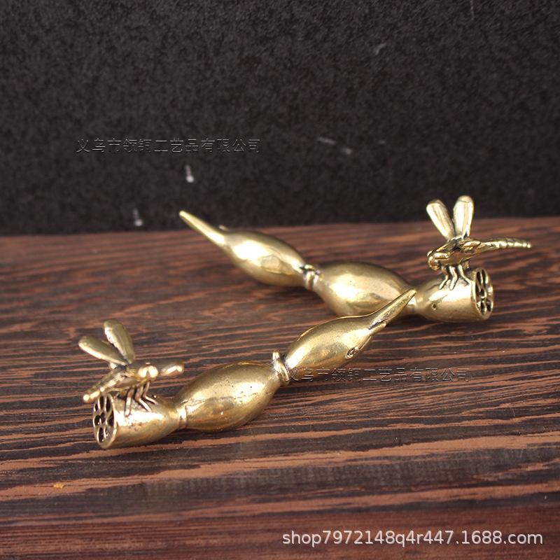 Four Treasures Of The Study Ancient Brass Dragonfly Lotus Root Holder Small Ornament Antique Calligraphy Special Pen Rest So