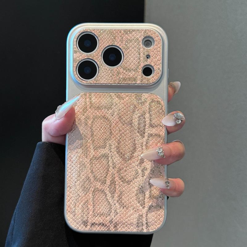 Luxury Crocodile Pattern Pu Leather Silicone Phone Case for IPhone 17 Air 16 15 14 13 Pro Max Large Lens Protective Pink Cover