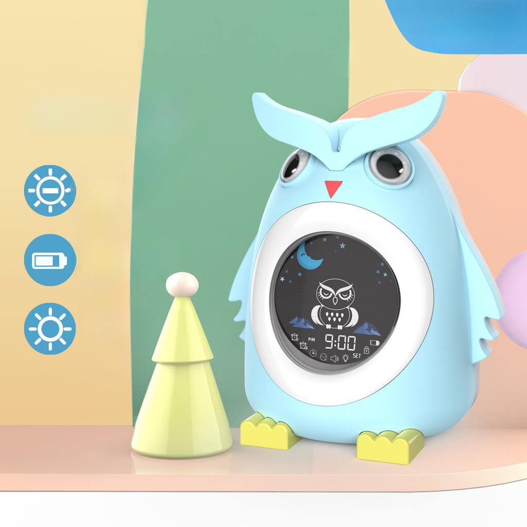 Cartoon Eagle Children's LED Color Light Alarm Clock LCD Digital Alarm Clock USB Charging Mini Alarm Clock