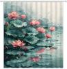 Lotus Shower Curtain Asian Chinese Japanese Oil Painting Green Leaves Elegant Floral Botanical Aesthetic Women Girls Bathroom