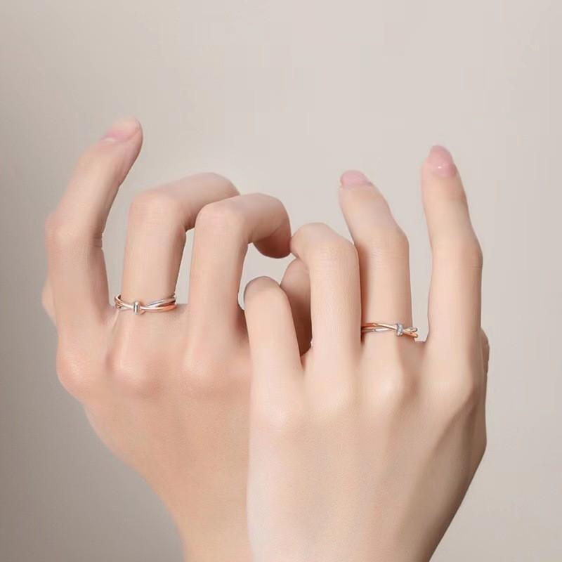 Adjustable Plated Couple Ring Set Geometric Double Knot Design Vintage Style Valentines Day Birthday Gift