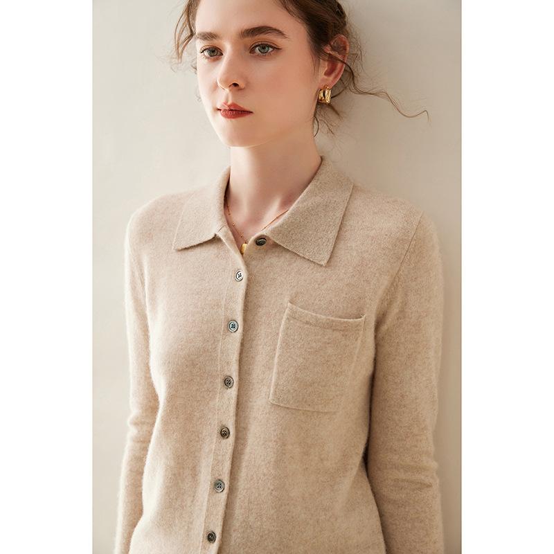 Polo-Bindegürtel Kaschmir-Cardigan für Damen Im Herbst und Winter Neues Einfaches und Vielseitiges Kaschmir-Strickoberteil Hautfreundliche und Warme Jacke