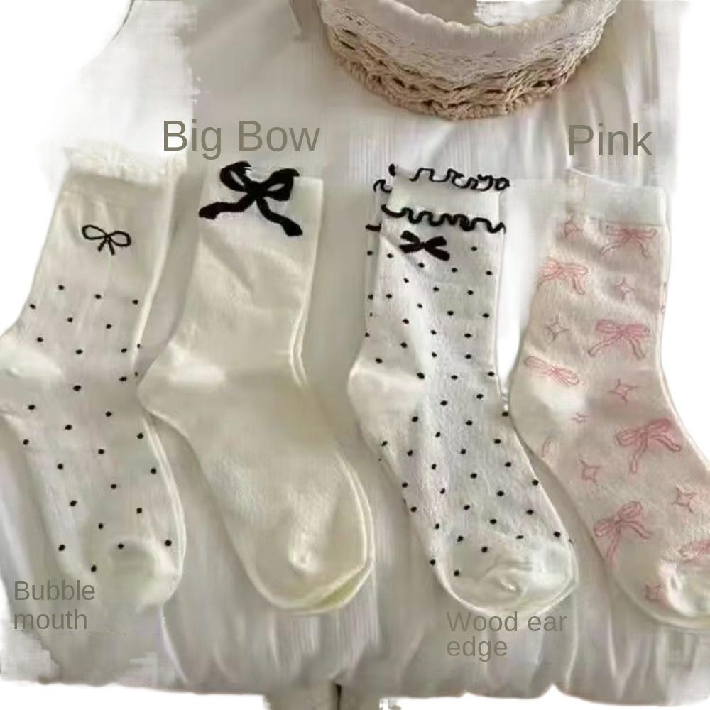 Ballet Style Tube Socks Spring/summer Mid Tube Socks Ins Bow Stacked Socks