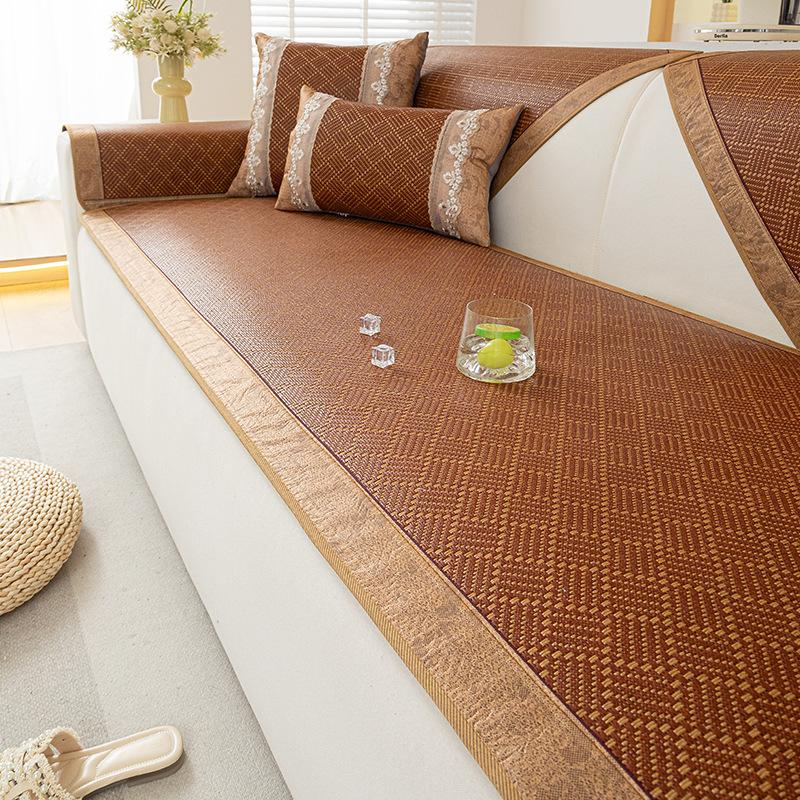 Retro Sofa Cushion  Summer New Rattan Seat Cushion Cover Cloth Mat One Piece Straight Combination Sofa Seat Cushion