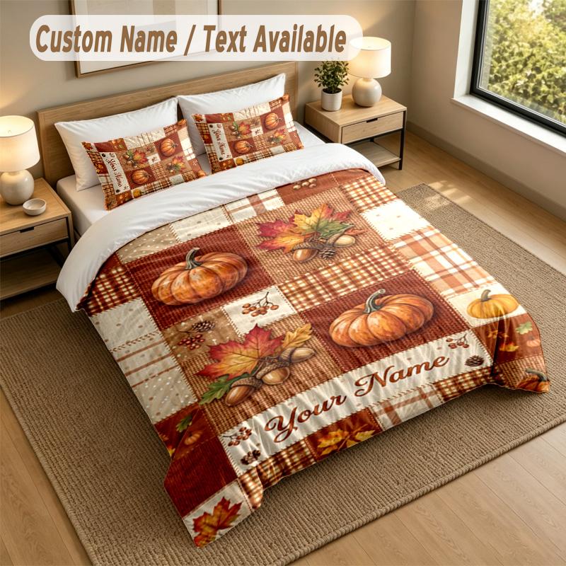 Autumn Harvest Theme Personalized 3Pcs Bedding Set Custom Text & Name 1 Sheet 2 Pillowcases Household Bedding 1pc